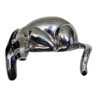1980s Dolbi Cashier Large Polished Chrome Resting Panther For Sale