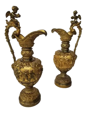 Antique French Renaissance Revival Figural Ormolu Ewer - Pair