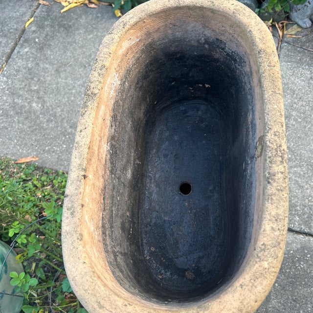 Vintage Large Rustic Wide -Ribbed Oval Terracotta Planter For Sale - Image 9 of 12