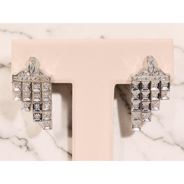 Silver The Somara: Elaborate Antique Platinum Diamond Dangler Earrings, 2 Pieces For Sale - Image 8 of 8