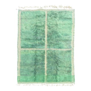 Contemporary Moroccan Mrirt Wool Rug in Soft Green For Sale