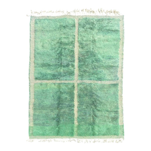 Contemporary Moroccan Mrirt Wool Rug in Soft Green For Sale