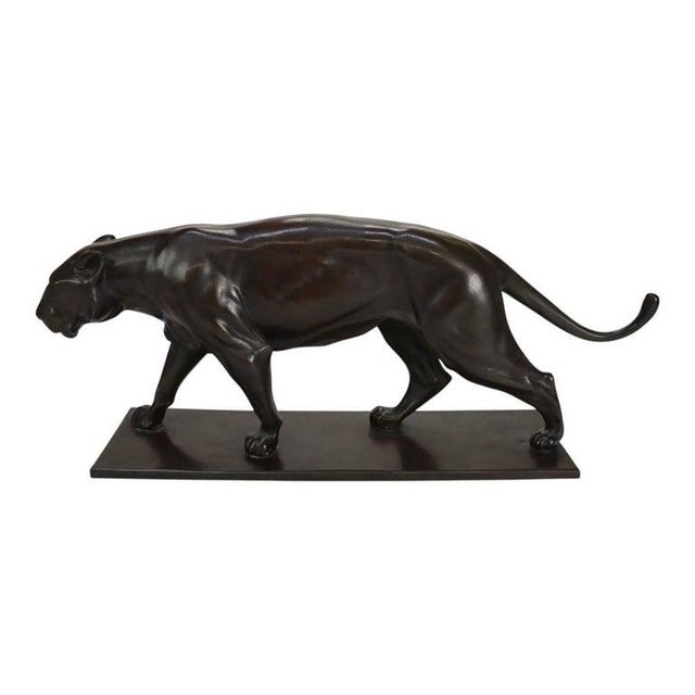 Art Deco 1920s German Christian Aeckerlin Bronze Striding Lioness Sculpture, Chocolate Patina For Sale - Image 3 of 11