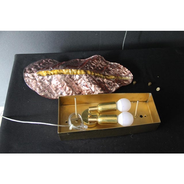 Pink Pink and Gold Murano Glass Wall Sconces in the Shape of Leaves, 2000s, Set of 2 For Sale - Image 8 of 12