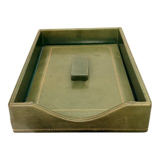 Vintage Green Leather Document Tray With Gold Tooling, Maitland-Smith Style For Sale