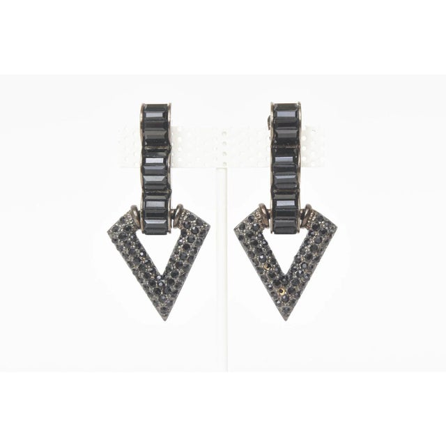 Vintage DIva Hallmarked Black Rhinestone Clip on Earrings 80's Pair Of For Sale - Image 4 of 11