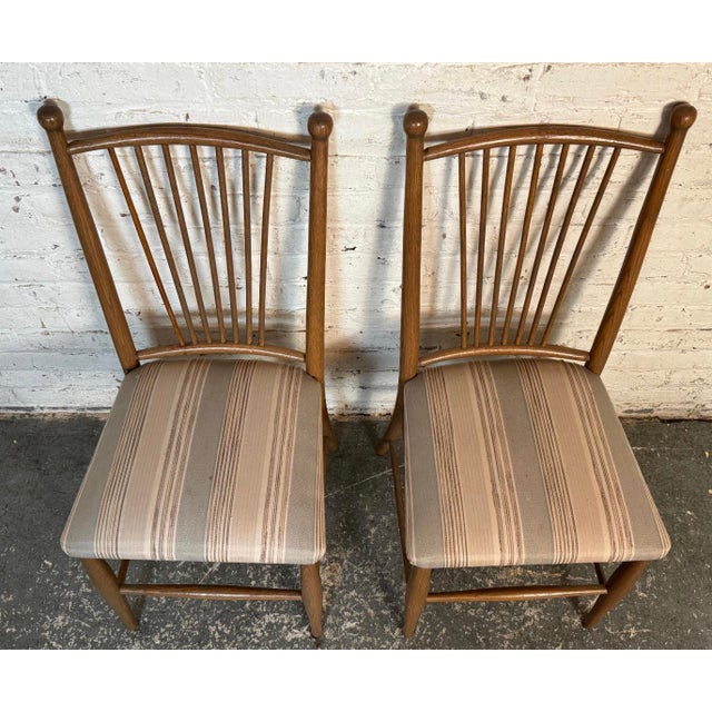 Pair of Vintage Walnut Spindle Back Upholstered Chairs For Sale In New York - Image 6 of 8