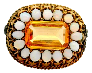 Antique Citrine Opal 10k Gold Halo Brooch