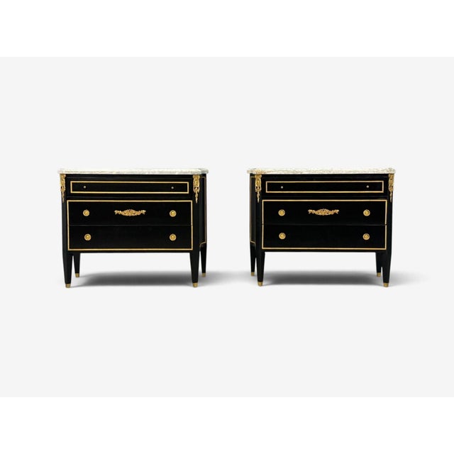 Louis Xvi, Hollywood Regency, Commodes, Ebonized, Bronze, Marble, 20th C. For Sale - Image 4 of 18