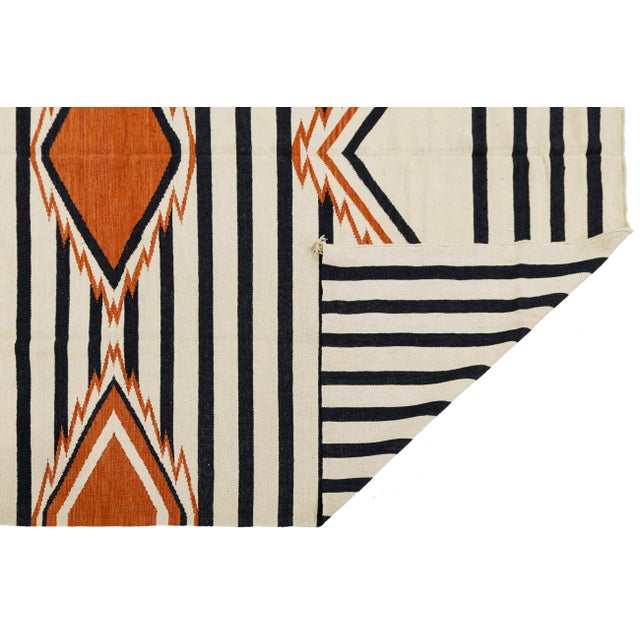 9x12 Modern Navajo-Inspired Geometric Wool Rug– Terracotta, Black & Cream For Sale - Image 4 of 11