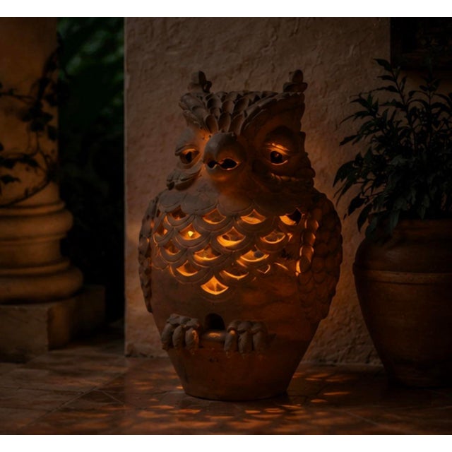 Vintage Italian-Style Terracotta Owl Garden Statue & Lantern For Sale - Image 12 of 12