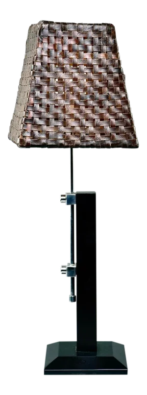 Mid Century Italian Adjustable Lamp With Original Woven Leather Shade