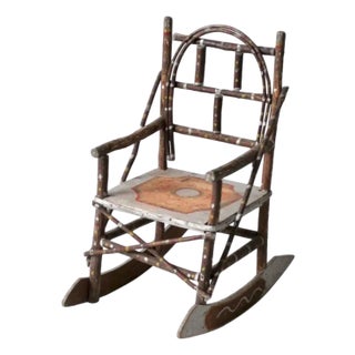 Antique Adirondack Painted Twig Children's Rocking Chair For Sale