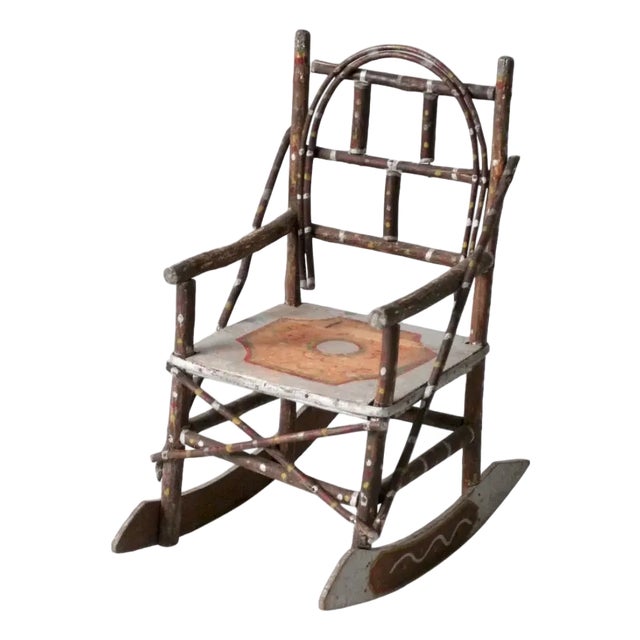 Antique Adirondack Painted Twig Children's Rocking Chair For Sale