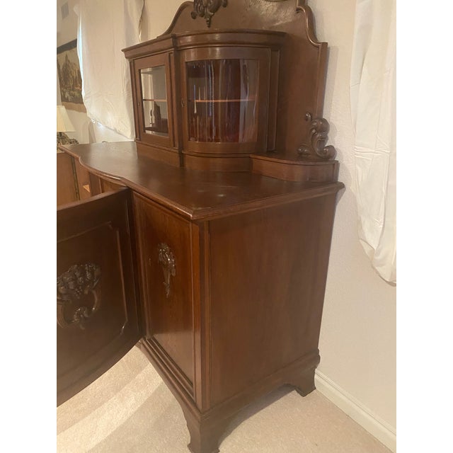 Traditional Mid 20th Century Large Black Forest Style Carved Oak Old European German Buffet/Sideboard With Unique Curved Glass Display For Sale - Image 3 of 18