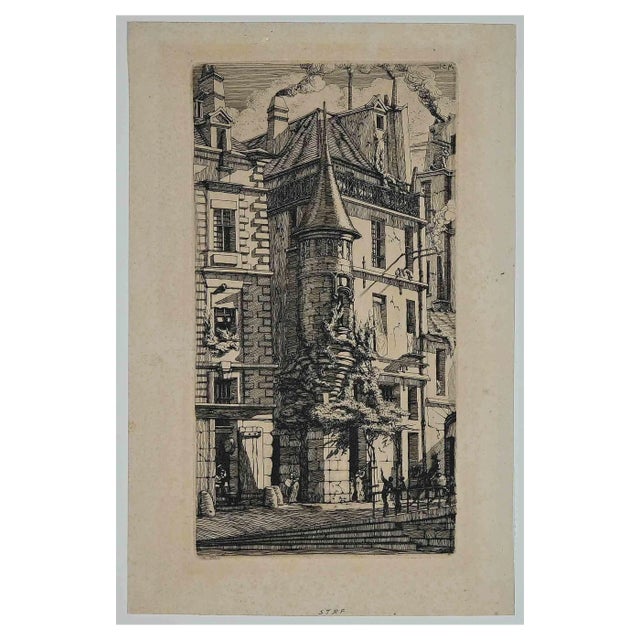 Charles Meryon, Tourelle de la Rue de la Tixeranderie, Original Etching, 1852 For Sale
