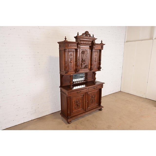 R. J. Horner & Co. Antique French Renaissance Monumental Ornate Carved Oak Sideboard or Bar Cabinet, Circa 1890s For Sale - Image 4 of 13