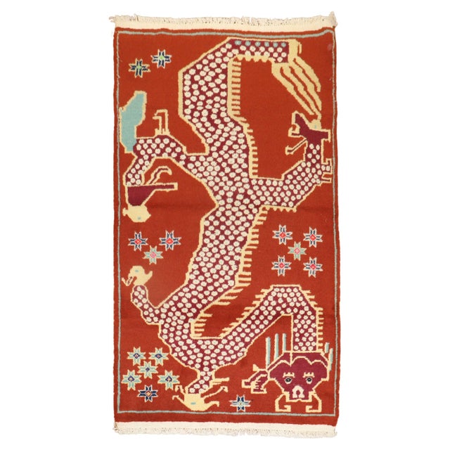 Dragon Vintage Tibetan Rug For Sale In New York - Image 6 of 18