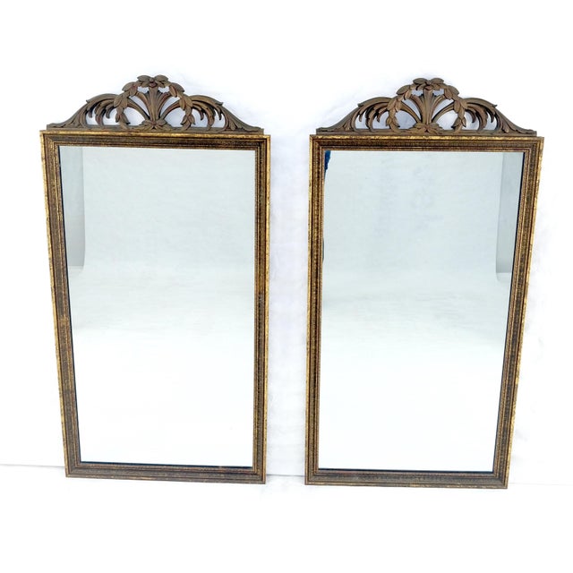 La Barge Pair of c1940s 23x44 Rectangle Mirrors With French Baroque Bay Leaf Decorations For Sale - Image 4 of 8