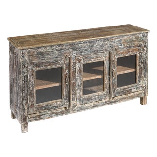 Vintage Indian Sideboard with Glass Panelled Doors, 1940s For Sale