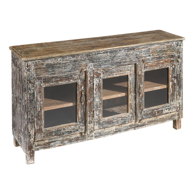 Vintage Indian Sideboard with Glass Panelled Doors, 1940s For Sale