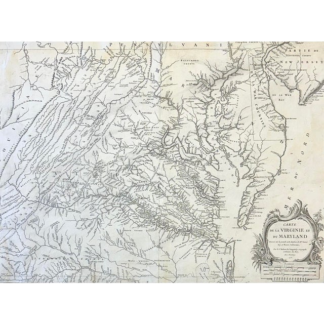 Original copperplate engraving from Carte de la Virginie et du Maryland, first issued in 1755 by Joshua Fry and Peter...