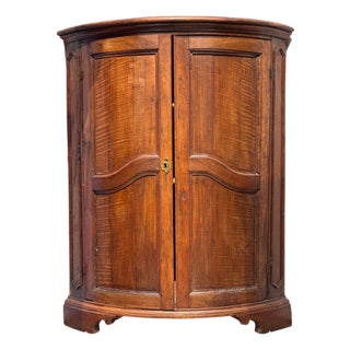 18th Century French Walnut Bowfront Corner Cabinet For Sale
