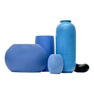 Vintage Matte Blue Contemporary Style Vase Curation - Group of 5 For Sale