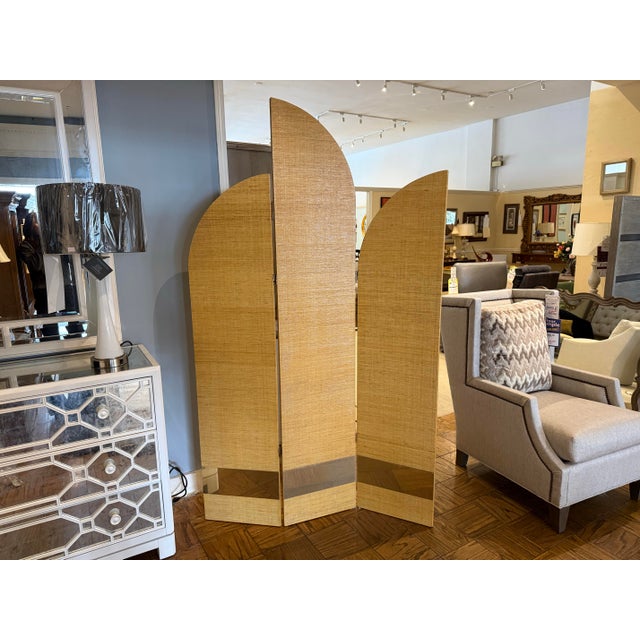 Mid Century Grasscloth Three Panel Room Divider Screen For Sale In New York - Image 6 of 8
