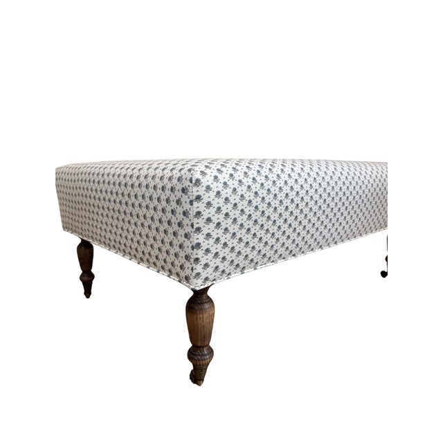 Custom Linen Ottoman For Sale - Image 4 of 4
