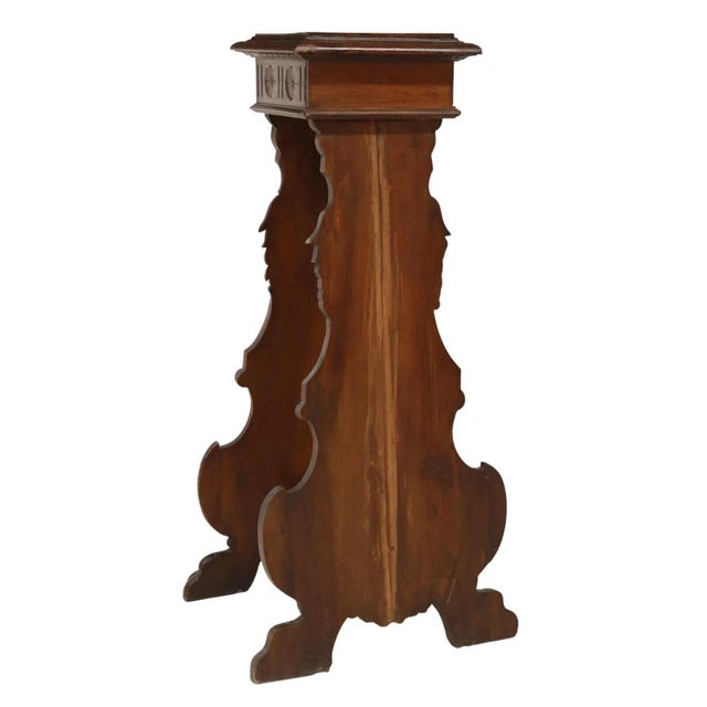 Traditional Late 1800's Antique Hall Italian Renaissance Revival Walnut Pedestal / Stand For Sale - Image 3 of 5