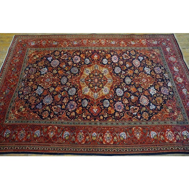 Persian 1920s Blue Navy Medallion Antique Persian Silk & Wool Kashan Carpet 4'4" X 6'6' Rug For Sale - Image 3 of 13