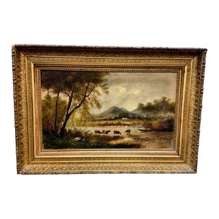19th-Century Pastoral Landscape Oil Painting For Sale
