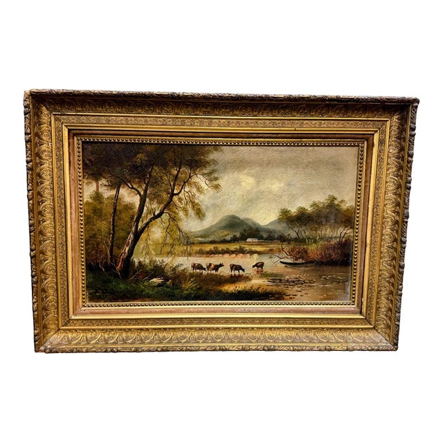19th-Century Pastoral Landscape Oil Painting For Sale
