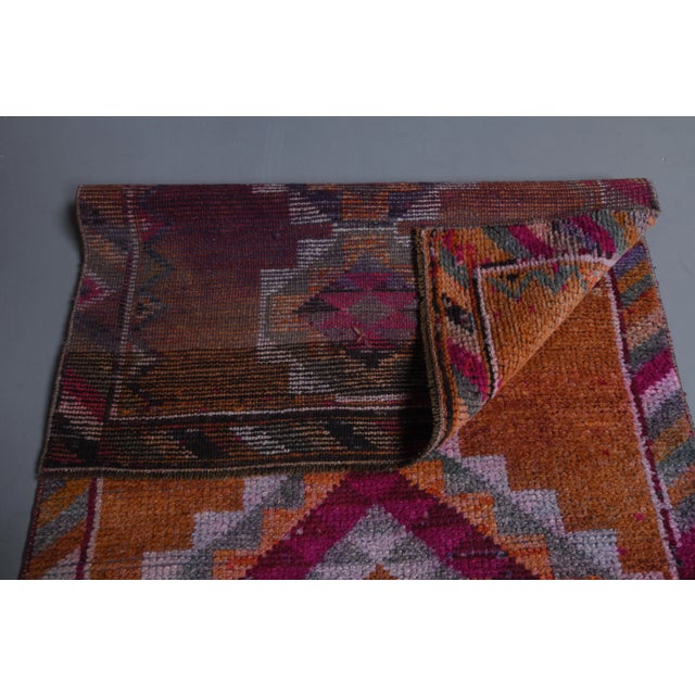 1970s Turkish Handmade Orange Diamond Wool Runner Rug For Sale - Image 6 of 9