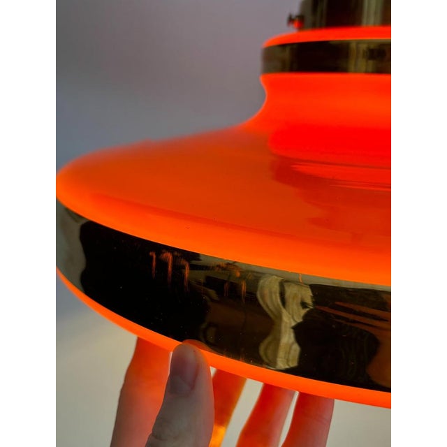 Glass Red Ceiling Lamp with Brass Elements, Sweden, 1970s For Sale - Image 11 of 12