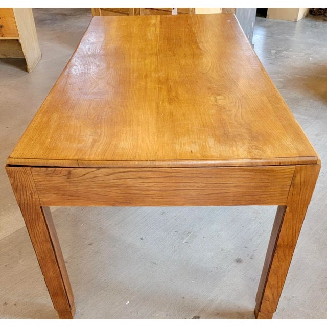 Tan Vintage Double Sided Oak Partners Desk / Table With 4 Drawers From England - Circa 1940 For Sale - Image 8 of 13