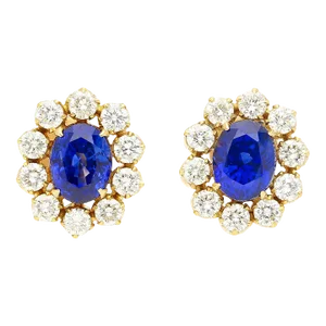 6.28 Carat Royal Ceylon Blue Sapphire and Diamond Halo Stud Earrings - 2 Pieces