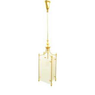 Gilt Metal and Etched Glass Pendant Lamp by Oscar Torlasco for Lumi, 1960s For Sale