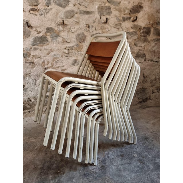 Wood Vintage French Stackable School Chairs in Beech Plywood, 1970s, Set of 9 For Sale - Image 7 of 17