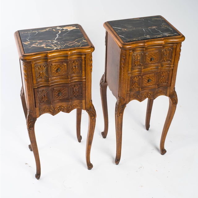 Pair of 1940s Diminutive French Carved Wood / Marble Top ...