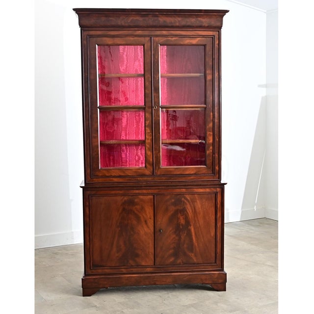 Edit Early 19th Century French Louis Philippe Mahogany Bibliotheque with Silk Interior For Sale - Image 9 of 15