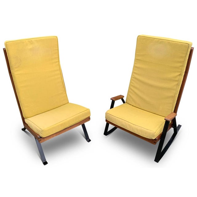 Mid-Century Teak and Ebonised Steel Shell Chairs with Upholstered Cushions in the style of Gerrit Rietveld, 1960s, Set of 2 For Sale - Image 6 of 18