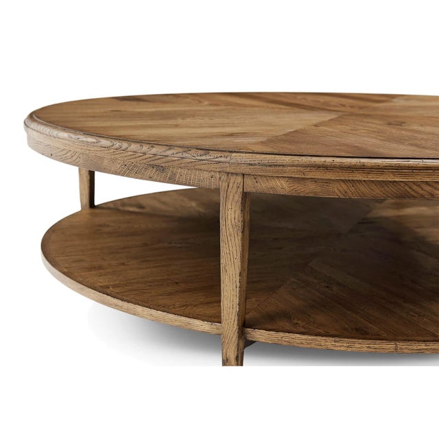Modern Parquetry Round Coffee Table, Light Oak For Sale - Image 4 of 7
