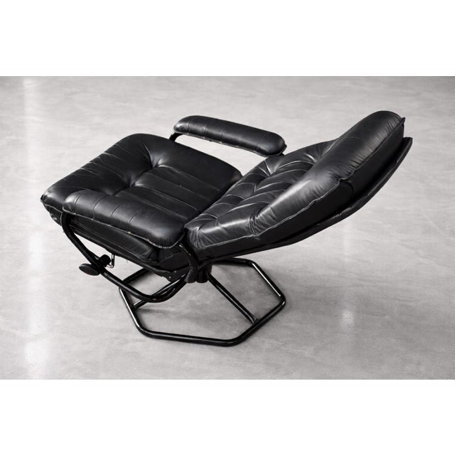 Metal Set of Mid-Century Modern Danish Black Leather Swivel Chair & Ottoman from Unico, 1970s For Sale - Image 7 of 18