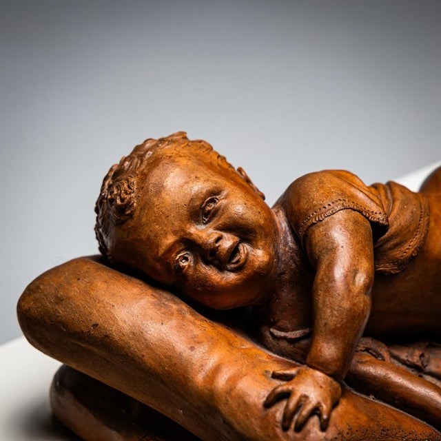 Reclining Infant in Terracotta by F. Sans For Sale - Image 5 of 9