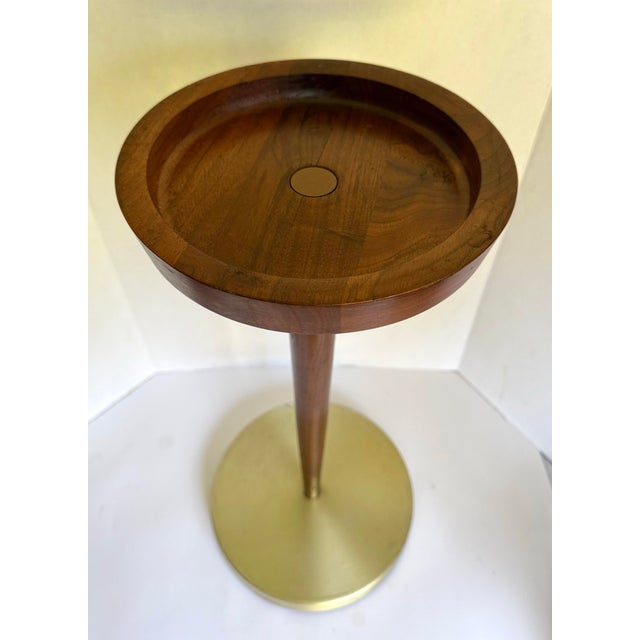 1970s Mid-Century Modern Walnut, Brushed Gold & Cast Iron Smoking Stand Pedestal Table For Sale - Image 5 of 13