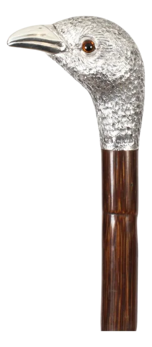 Antique Walking Stick with Silver Duck Head Handle, 1890s
