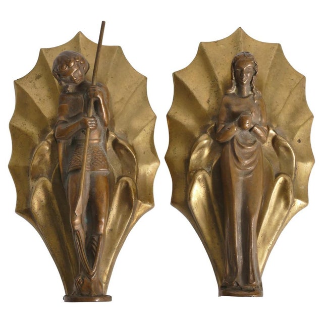 Art Nouveau Brass Wall Sculptures of Saint George, Princess & Dragon, Set of 2 For Sale - Image 13 of 13