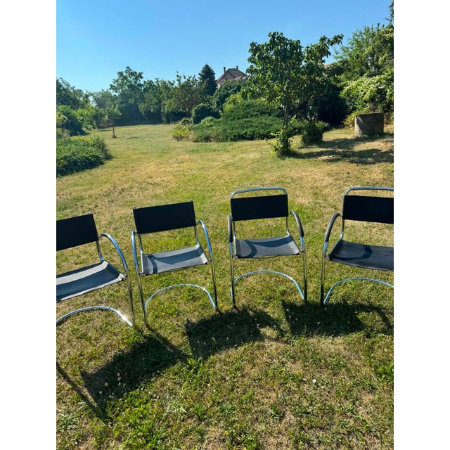Vintage Bauhaus Tubular Chrome and Black Armchair, 1970s, Set of 4 For Sale - Image 6 of 7